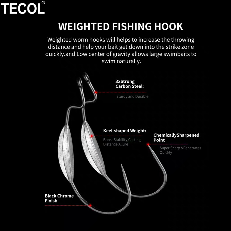 TECOL 3PCS 6/0 8/0 10/0 Weight - đánh giá và giá Fishing Hook Weedless